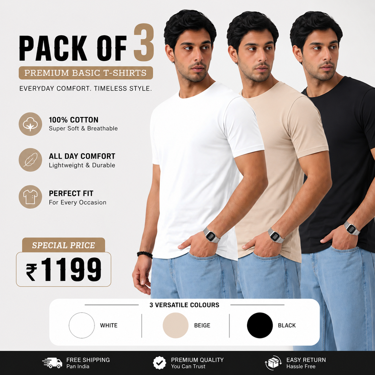 CLASSIC PACK OF 3 T SHIRT
