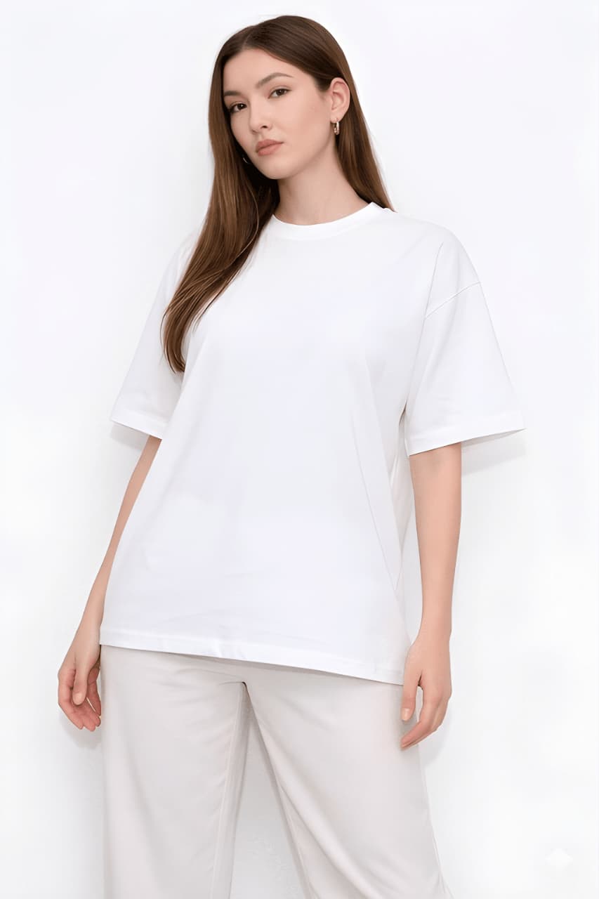 Women Oversized Plain Cotton Casual Everyday Tee
