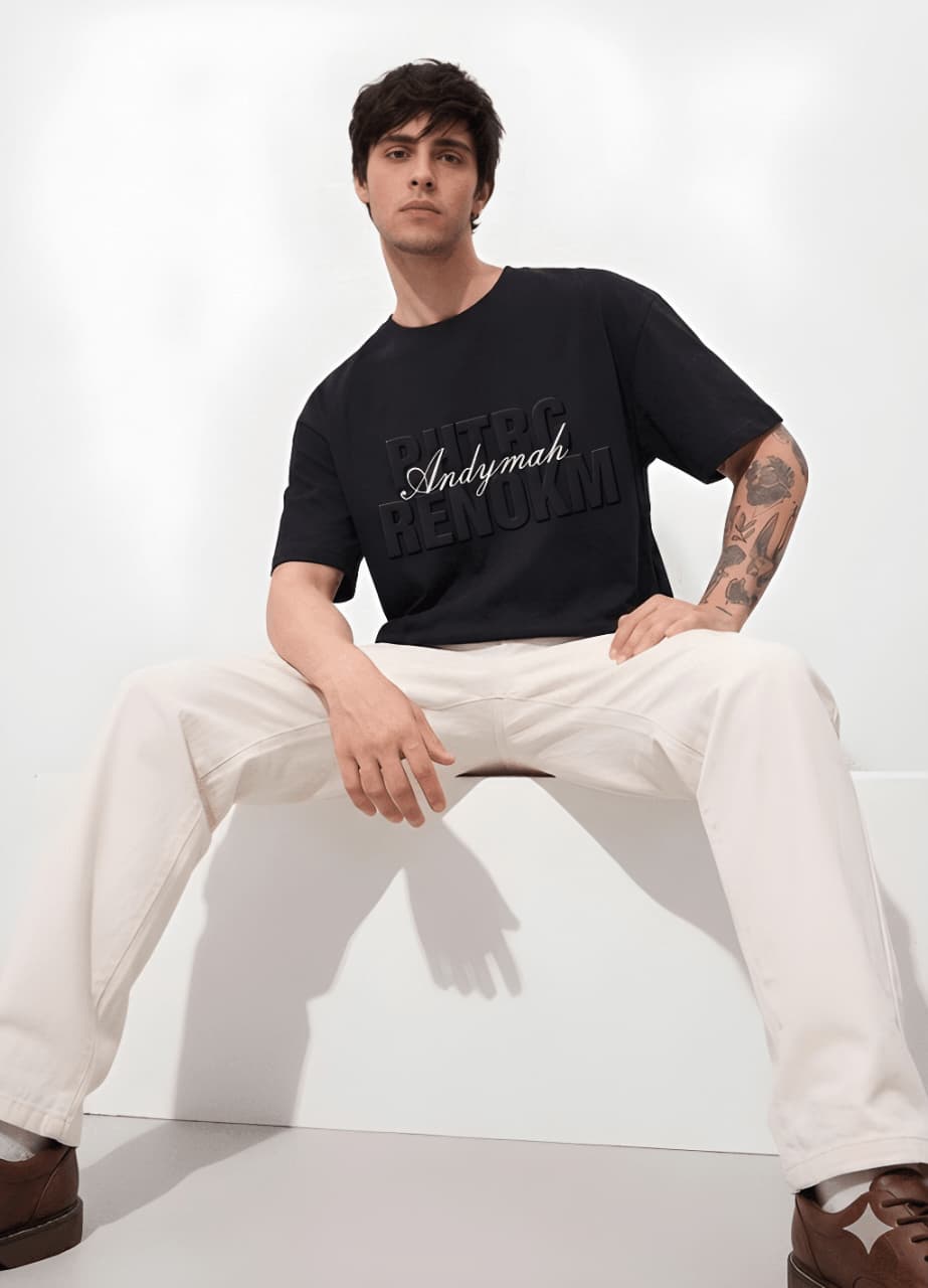 Men's Minimalist Oversized Pure Cotton Black T-Shirt