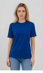 Women's Regular Fit Plain Cotton Blue Tee