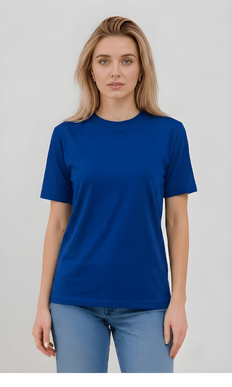 Women's Regular Fit Plain Cotton Blue Tee