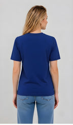Women's Regular Fit Plain Cotton Blue Tee