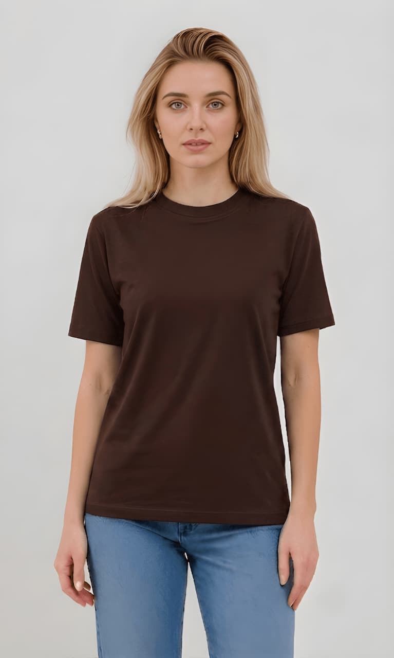 Women's Regular Fit Plain Cotton Brown Tee