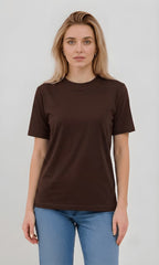 Women's Regular Fit Plain Cotton Brown Tee