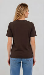 Women's Regular Fit Plain Cotton Brown Tee