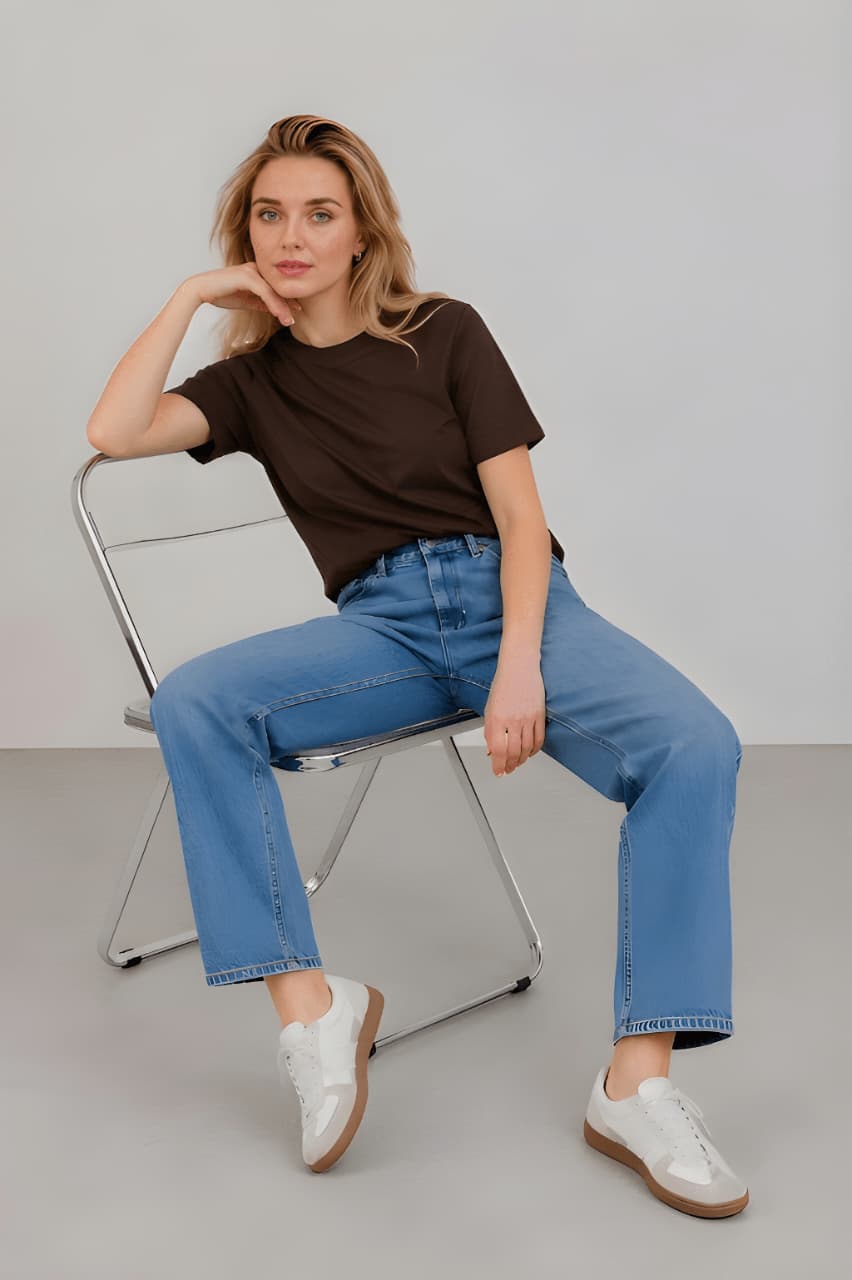 Women's Regular Fit Plain Cotton Brown Tee