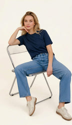 Women's Regular Fit Plain Cotton Navy Blue Tee