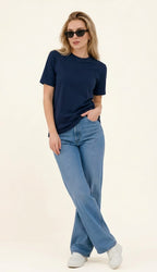 Women's Regular Fit Plain Cotton Navy Blue Tee