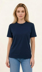 Women's Regular Fit Plain Cotton Navy Blue Tee