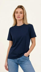Women's Regular Fit Plain Cotton Navy Blue Tee