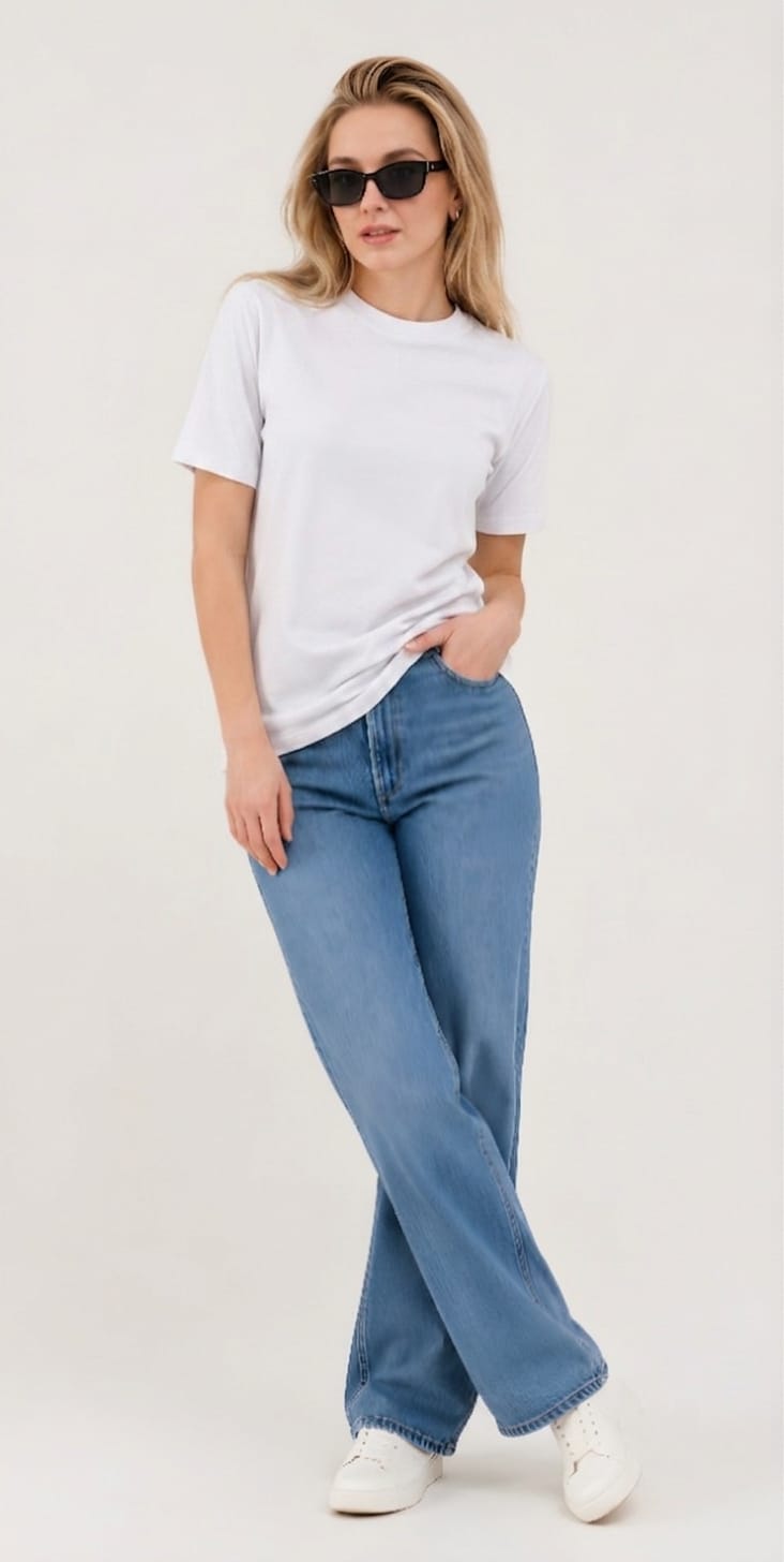 Women's Regular Fit Plain Cotton White Tee