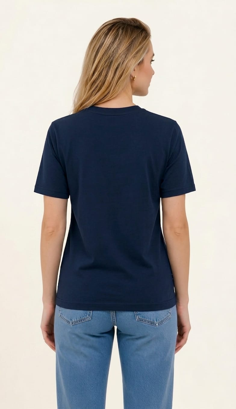 Women's Regular Fit Plain Cotton Navy Blue Tee
